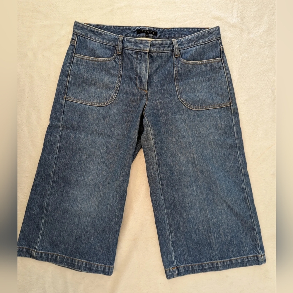 Theory Women's Wide Leg Denim Capri Medium Wash Size 8